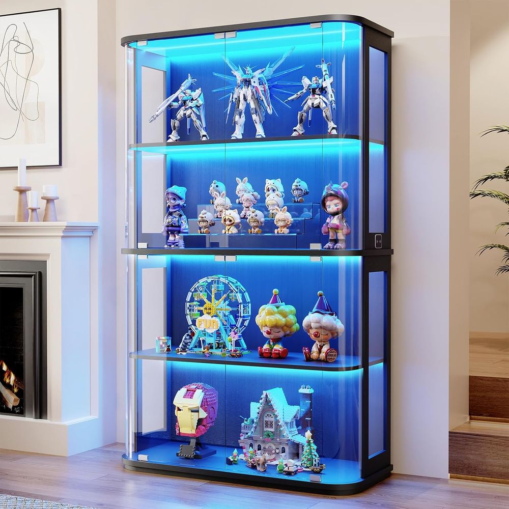 Lighting & Home Decor Studio - 4-Tier Glass Display Cabinet with 3-Color