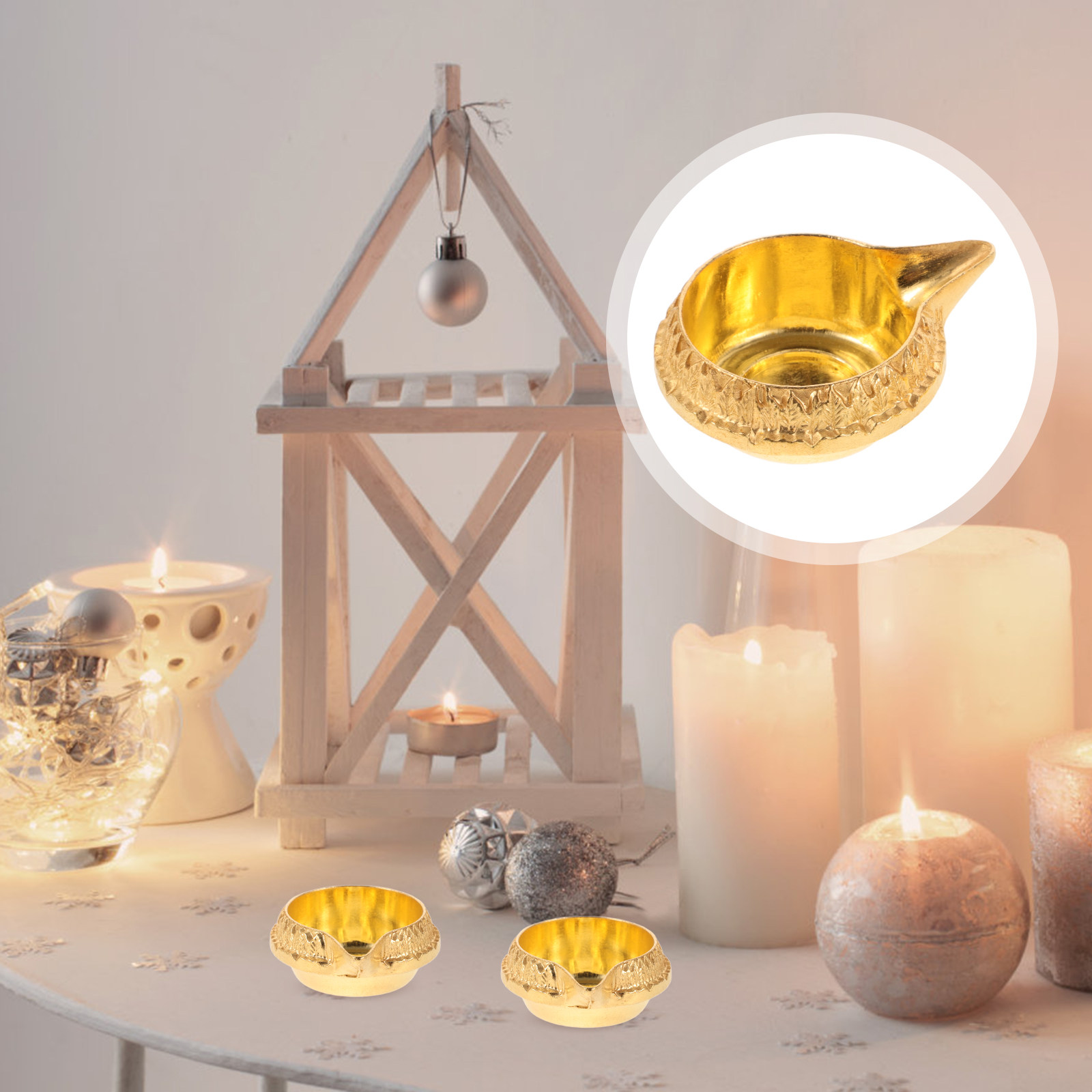 Lighting Decor For Diwali - 2Pcs Lotus Holders Reusable Oil Lamps