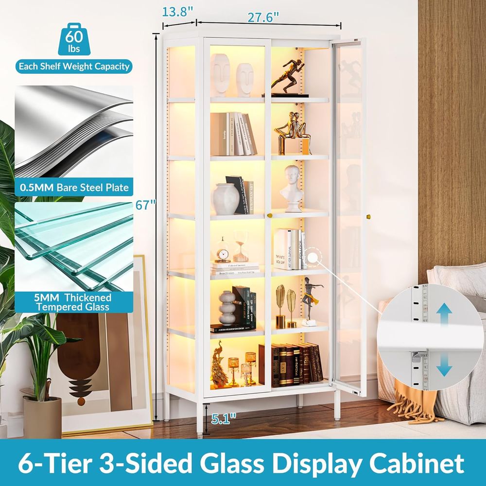 67 6-Tier Glass Curio Cabinet  - огляд і ціна Lighting & Home Decor Studio