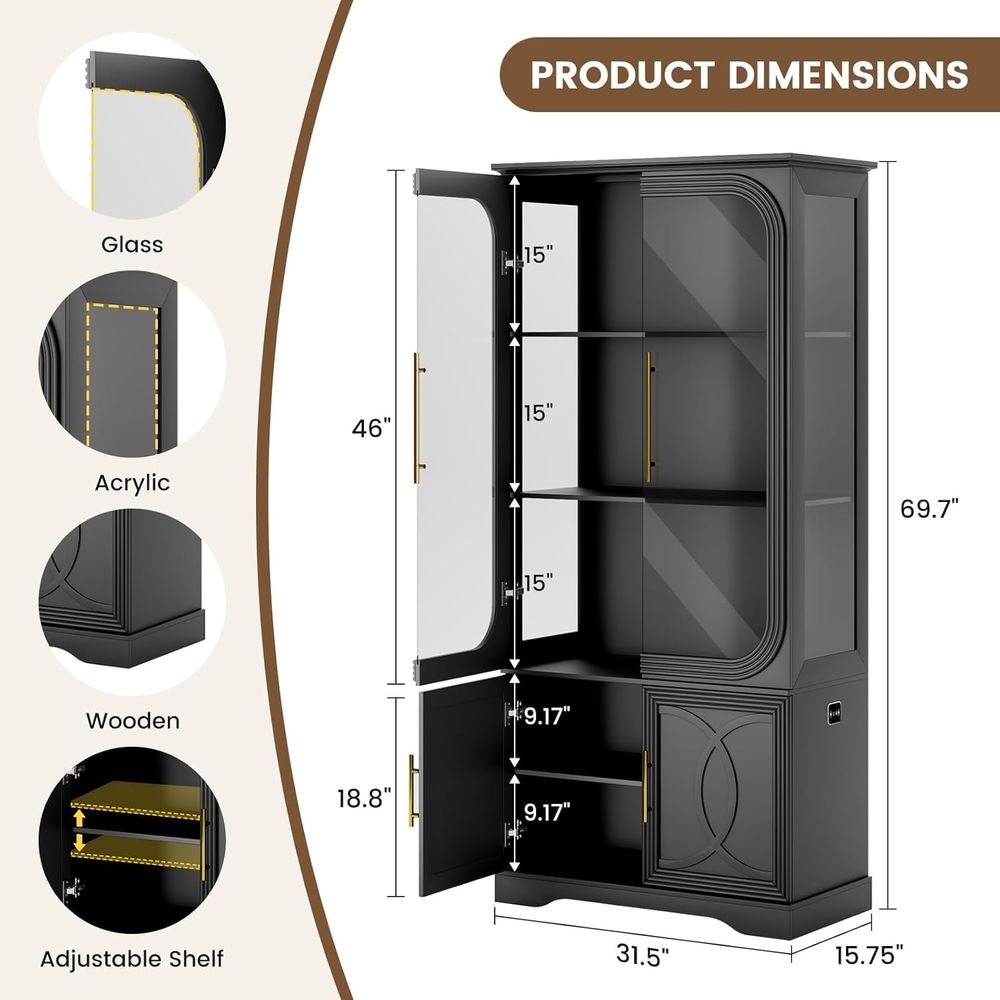 69 Tall Glass Display Cabinet  - огляд і ціна Lighting & Home Decor Studio