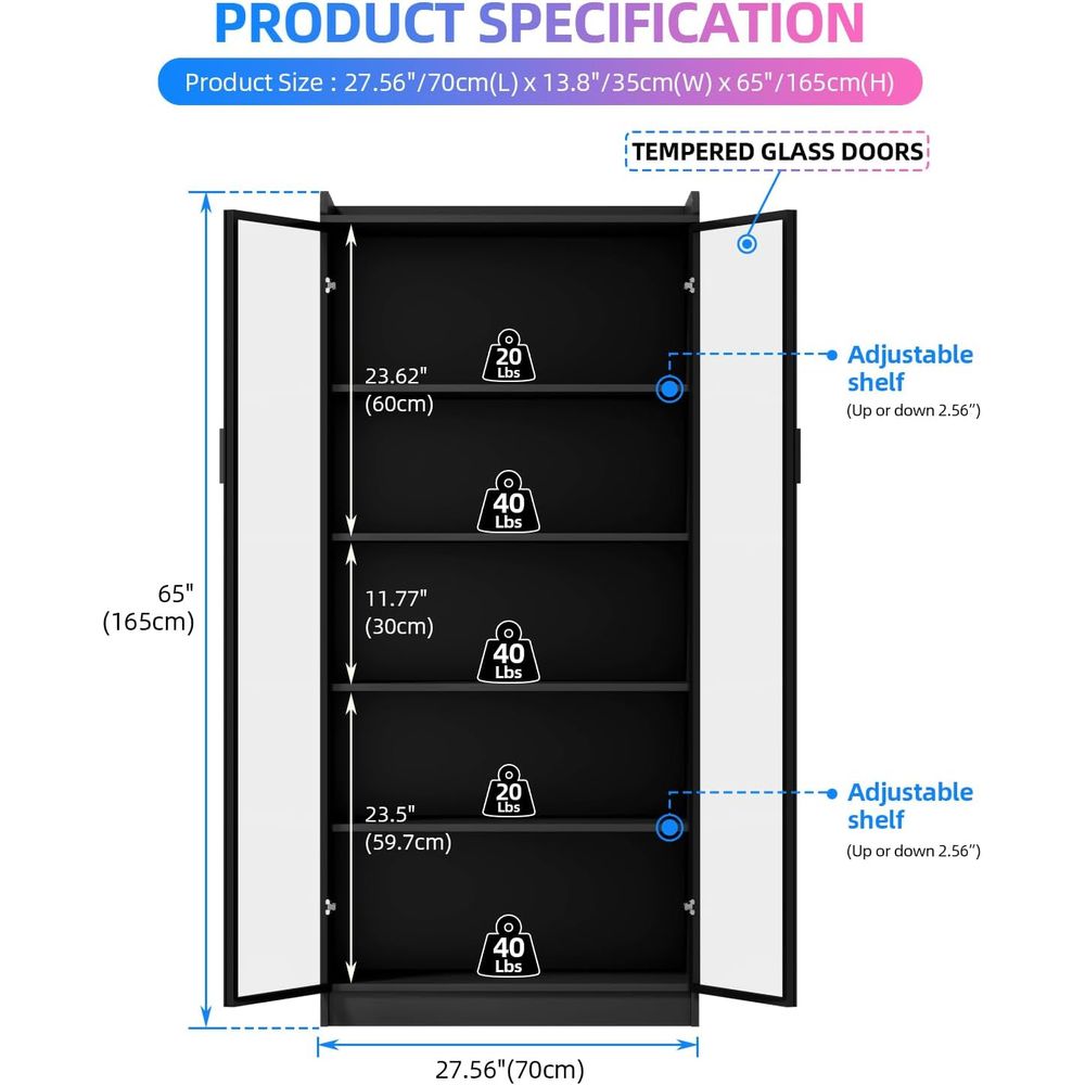 65 Glass Curio Cabinet with 5- - огляд і ціна Lighting & Home Decor Studio