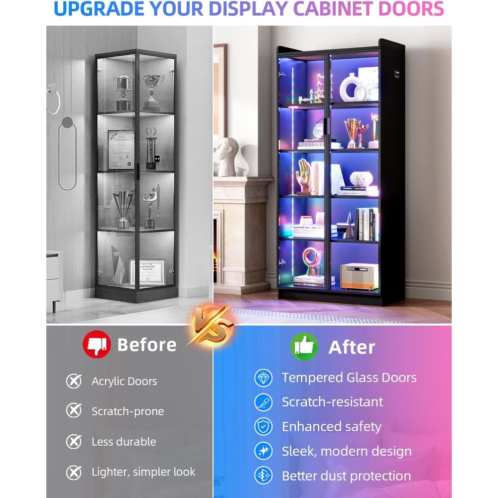 65 Glass Curio Cabinet with 5- - огляд і ціна Lighting & Home Decor Studio