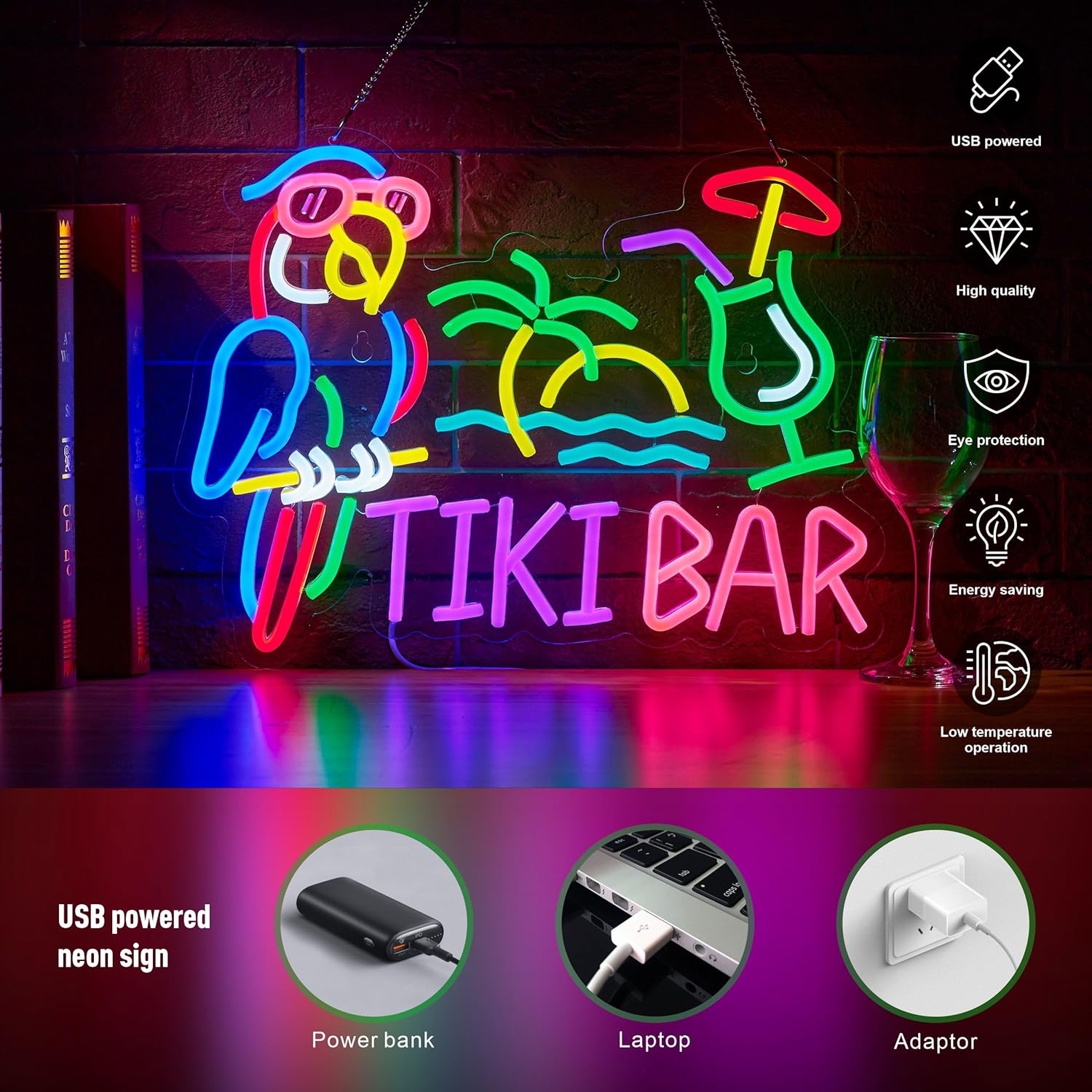 Tiki Bar Parrot Palm Tree Neon - огляд і ціна Lighting Decor Items