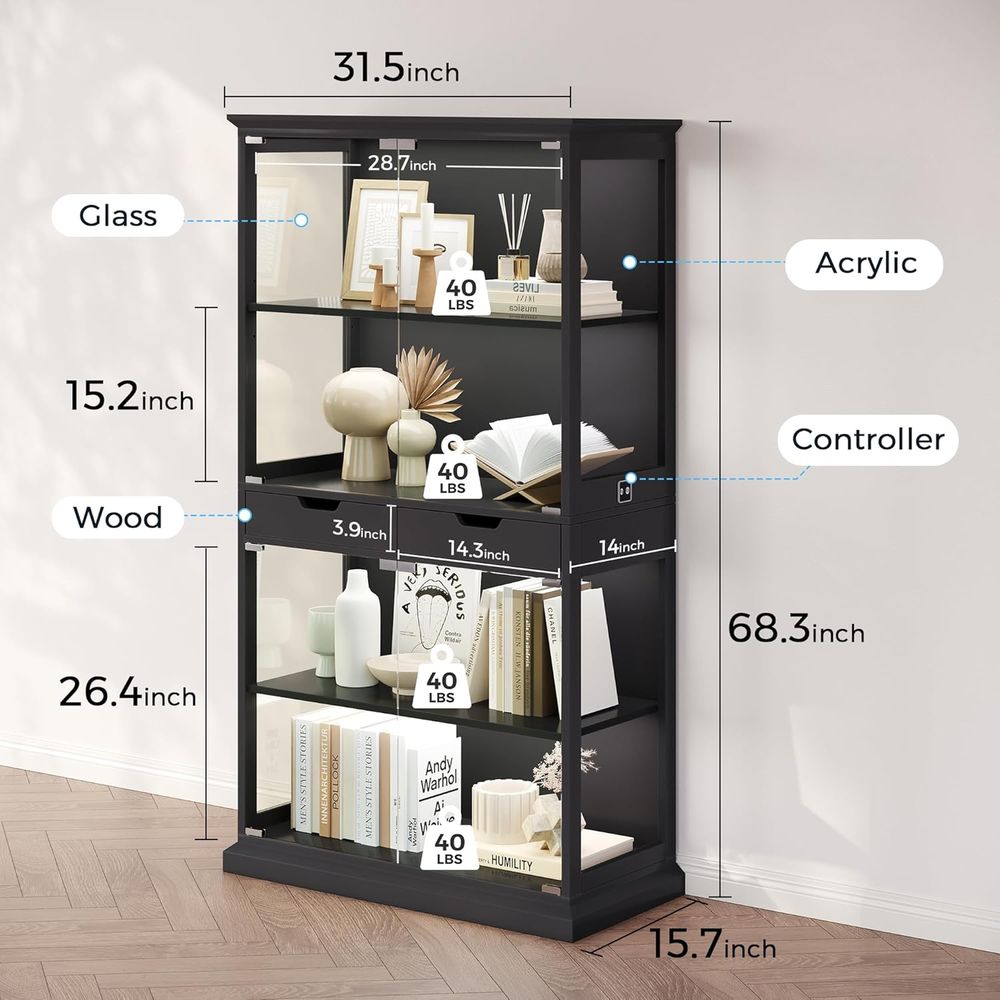 68 Tall Glass Display Cabinet  - огляд і ціна Lighting & Home Decor Studio