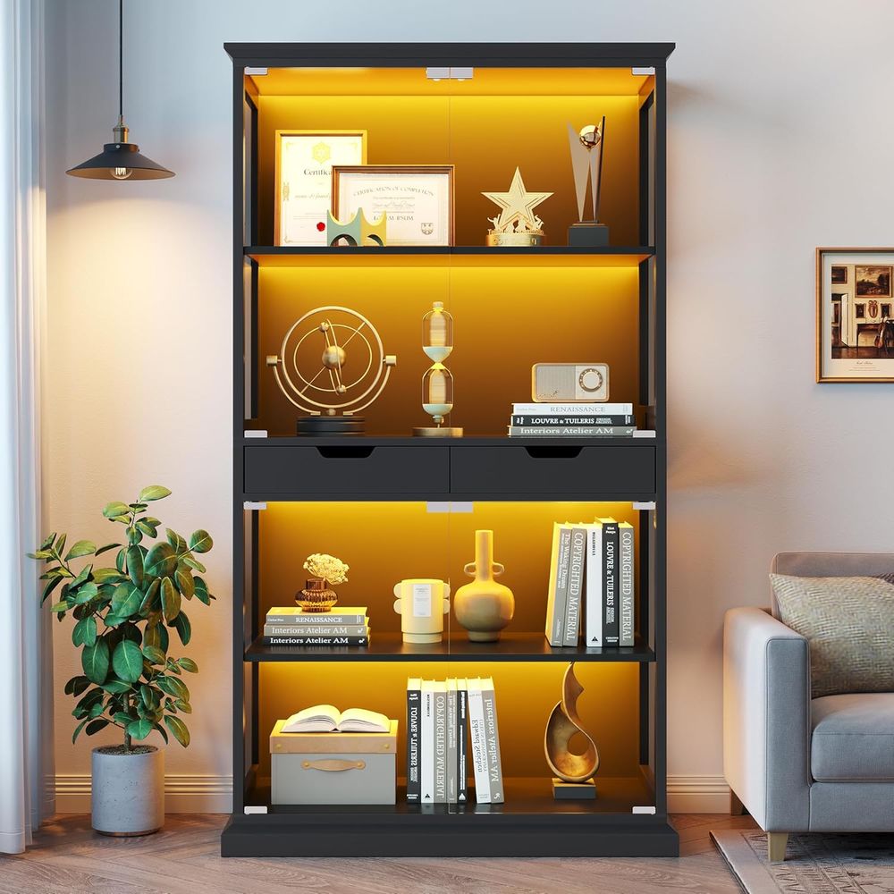 68 Tall Glass Display Cabinet  - огляд і ціна Lighting & Home Decor Studio