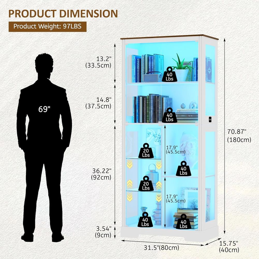 7-Tier Glass Display Cabinet w - огляд і ціна Lighting & Home Decor Studio